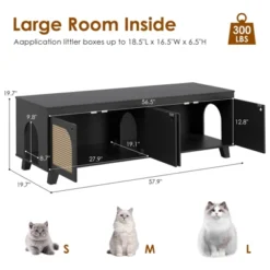 FURNIinspire Pet Crates And Houses Double Large Hidden Cat Litter Box Enclosure Furniture Cabinet With Rattan Doors, Black, 57.9"*19.7"*19.7" -Home Decor GUEST 24b9632e 9046 4755 a015 5ee726a84e87
