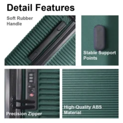 FURNIinspire Bag And Luggage Sets 3 Piece Travel Hard Shell Luggage, Lightweight Rolling Suitcases With Wheels, Green, 20.67"*11.61"*29.92" -Home Decor GUEST 24f9026b d8c0 4a34 885e 3e0b1da30ed5