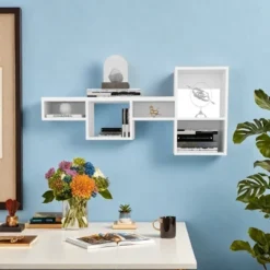 FURNIinspire Utility Storage Shelves 47" Wall Shelf, Cube Shelf Modular Shelf, Living Room Storage Shelf, Shelving Unit, White, 47.2"*9.9"*22" -Home Decor GUEST 25a32369 19a5 47dc 9388 7586ceaec828
