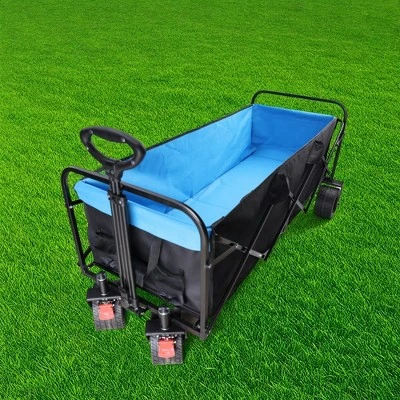 FURNIinspire Wheelbarrows And Lawn Carts Large Capacity Folding Cart Extender Wagon Cart, Lawn Cart For Picnic, Shopping, Black And Blue, 53“*21"*41" 5 FURNIinspire Wheelbarrows And Lawn Carts Large Capacity Folding Cart Extender Wagon Cart, Lawn Cart For Picnic, Shopping, Black And Blue, 53“*21"*41" - Image 5