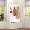 FURNIinspire Hall Trees Standing Clothes Rack Coat Rack Entryway Bench With Shoe Storage, 5 Hooks, Entryway Organizer, White, 13.4"*37.8"*70.9"