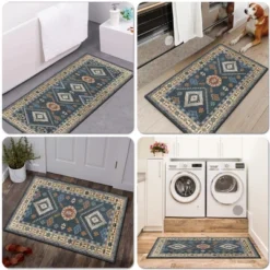 FURNIinspire Floor Mats 2 Piece Farmhouse Kitchen Rug Washable Area Rugs Non Skid Bohemian Mat For Hallway Entryway, Blue, 60"*20" -Home Decor GUEST 274484b9 d5ca 4905 820d 8f4c4a86d215