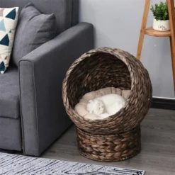 FURNIinspire Pet Crates And Houses Cat Bed With Cushions, Cat Basket Bed, High Cat House, Comfy Kitty Basket House, Gray, 16.5"*19.75"*23.5" -Home Decor GUEST 293b4e3a 0af0 4424 9336 9acb00d2ff70