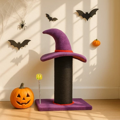 FURNIinspire Pet Tower Halloween Cat Tree Wizard Hat Cat Scratching Post, Cute Cat Toys Kitten Pet Furniture Indoor, Purple, 15.8"*11.8"*23.6" 5 FURNIinspire Pet Tower Halloween Cat Tree Wizard Hat Cat Scratching Post, Cute Cat Toys Kitten Pet Furniture Indoor, Purple, 15.8"*11.8"*23.6" - Image 5