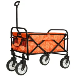 FURNIinspire Outdoor Serving Carts Minimeetall Collapsible Foldable Wagon Cart Utility Wagon Grocery Cart 225lbs, Orange, 35.04"*22.44"*38.58" -Home Decor GUEST 2abb7510 36d3 4299 9ecb d6dc4a33d5da
