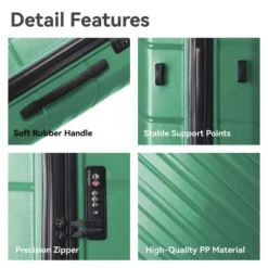 FURNIinspire Bag And Luggage Sets 3 Piece Textured Travel Luggage, Hard Suitcase Set With Wheels, Scratch-Resistant, Green, 21.65"*13.19"*31.1"