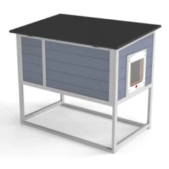 FURNIinspire Pet Crates And Houses High-Leg Cat House Easy Assembly, Cleaning And Stylish Design For Outdoor Use, Grey, 35.40"*21.60"*32.30"