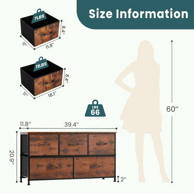 FURNIinspire Dressers 5 Drawer Fabric Tall Dresser Tower Closet Storage Chest Of Drawers For Bedroom Nursery, Brown, 11.8"*39.4"*20.9" 2 FURNIinspire Dressers 5 Drawer Fabric Tall Dresser Tower Closet Storage Chest Of Drawers For Bedroom Nursery, Brown, 11.8"*39.4"*20.9" - Image 2