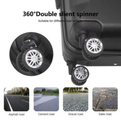 FURNIinspire Bag And Luggage Sets 3 Piece Rolling Luggage, Travel Hard Suitcase With Wheels, Stylish Suitcase Set, Black, 21.06"*11.81"*30.31"