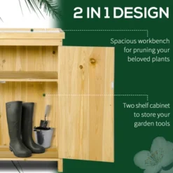 FURNIinspire Utility Storage Cabinet Garden Storage Cabinet Outdoor Tool Shed With Galvanized Top And Two Shelves, Natural Wood, 38.00"*20.10"*12.60" -Home Decor GUEST 2e909165 4d3a 4d9d b99c e0e1855a3703