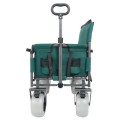 FURNIinspire Outdoor Serving Carts 3-in-1 Folding Wagon With Bench Seat 500lbs Capacity, Beach Tires For Camping Beach, Green, 40.94"*25.2"*44.29"
