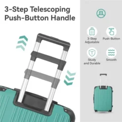 FURNIinspire Bag And Luggage Sets 3 Piece Rolling Luggage, Hard Shell Travel Suitcases Set With Wheels Telescopic Handle, Green, 21.06"*11.42"*30.12"