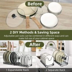 FURNIinspire Kitchen Rack Pot Rack Expandable Pan Organizer Lid Holder Adjustable Kitchen Cabinet Cookware Frying Rack, Black, 12.29"*8.19"*2.73" 8 FURNIinspire Kitchen Rack Pot Rack Expandable Pan Organizer Lid Holder Adjustable Kitchen Cabinet Cookware Frying Rack, Black, 12.29"*8.19"*2.73" -Home Decor GUEST 2ffe642c a4db 4cae 8689 c9a60cd41f69