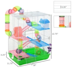 FURNIinspire 5 Tier Hamster Cage,Portable Carry Handle,Rat Gerbil Cage With Food Dish, Exercise Wheel,18"*11,75"*22.75" -Home Decor GUEST 306e9473 1297 46ac 9581 cdbd8c01f6a1