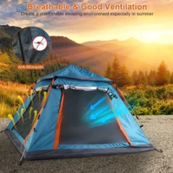 FURNIinspire Camping Tents Pop-Up Waterproof Camping Tent, Family Camping Tent With 2 Mosquito Nets Windows, Blue, 84.65"*84.65"*53.54" -Home Decor GUEST 30b1ced7 ea7b 42bc 9821 cb6b0ca7b0c9