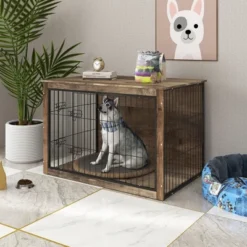 FURNIinspire Pet Crates And Houses Furniture Style Dog Crate Pet Cage With Double Doors, Indoor Wooden Dog Kennel, Brown, 44.49"*29.53"*30.51" -Home Decor GUEST 30be8073 a08e 4542 b256 4327a60e5889