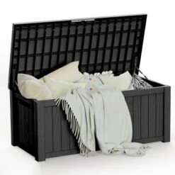 FURNIinspire Deck Boxes, 120 Gallon Waterproof Deck Box Lockable Storage Container For Patio Furniture, Garden Tools, Black, 54.3"*26.5"*24.2" -Home Decor GUEST 317d8d75 4d67 4ca0 bfe5 7b732664b1a6