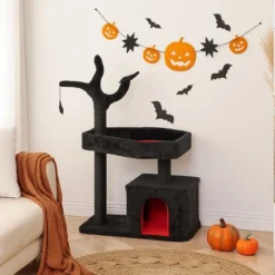 FURNIinspire Pet Tower 44.5 Inch Heavy Duty Gothic Cat Tree Tower Indoor Large Condo, Halloween Pet Activities Platform, Black , 15.8"*27.6"*44.5" -Home Decor GUEST 32161ff0 b0b3 4568 b8b4 d3dd38a2546e