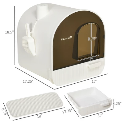 FURNIinspire Pet Training Pads And Potties Indoor Covered Litter Box, Self Cleaning Litter Box With Tray, Scoop, Filter, White, 17.25"*17"*18.5" 2 FURNIinspire Pet Training Pads And Potties Indoor Covered Litter Box, Self Cleaning Litter Box With Tray, Scoop, Filter, White, 17.25"*17"*18.5" - Image 2