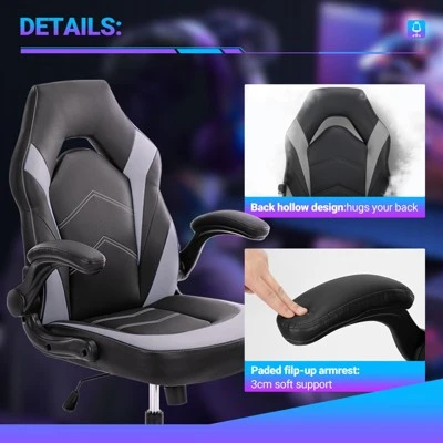 FURNIinspire Task And Office Chairs PU Leather Office Chair Swivel Computer Gaming Chair With Lumbar Support, Black And Gray, 25"*28"*46" 1 FURNIinspire Task And Office Chairs PU Leather Office Chair Swivel Computer Gaming Chair With Lumbar Support, Black And Gray, 25"*28"*46"