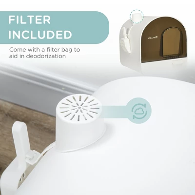 FURNIinspire Pet Training Pads And Potties Indoor Covered Litter Box, Self Cleaning Litter Box With Tray, Scoop, Filter, White, 17.25"*17"*18.5" 4 FURNIinspire Pet Training Pads And Potties Indoor Covered Litter Box, Self Cleaning Litter Box With Tray, Scoop, Filter, White, 17.25"*17"*18.5" - Image 4