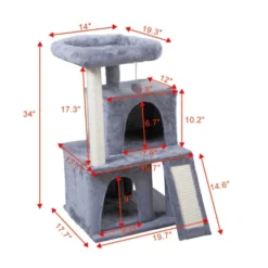 FURNIinspire Pet Tower Double Layer Cat Tree With Cat House And Ladder Light, Modern Cat Furniture, Gray, 19.70"*17.70"*34.00" -Home Decor GUEST 35231df3 5650 4780 94db ff61b3f90fd0