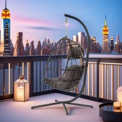 FURNIinspire Patio Swings Outdoor Indoor Outdoor Wicker Hanging Chair Swing Chair Egg Chair, Patio Swing With Gray Cushion, Gray, 36“*36"*77" 9 FURNIinspire Patio Swings Outdoor Indoor Outdoor Wicker Hanging Chair Swing Chair Egg Chair, Patio Swing With Gray Cushion, Gray, 36“*36"*77" -Home Decor GUEST 3541a914 6e24 4643 9d20 55779d9cd4c4