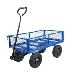 FURNIinspire Wheelbarrows And Lawn Carts Garden Utility Cart Wagon, Foldable Steel Transport Cart For Firewood, Yard Work, Blue, 37“*19"*40" -Home Decor GUEST 35d0cc4d 30c8 4889 abcf e61bb3702c0c