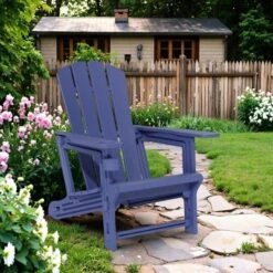 FURNIinspire Patio Accent Chairs Outdoor Folding Chairs Adirondack Chair, Portable Chair With Handles For Backyard, Navy Blue, 31.4"*29.6"*36.4" -Home Decor GUEST 3650a0be 424b 4b73 a111 0e3005762b85