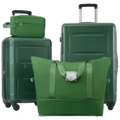 FURNIinspire Bag And Luggage Sets Luggage Set Travel Suitcase With Bags Spinner Wheels Abs Lightweight Suitcase, Green, 16"*10"*24" -Home Decor GUEST 36a2def2 076e 4adc 981e a242d22103cb