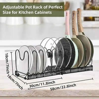 FURNIinspire Kitchen Rack Pot Rack Expandable Pan Organizer Lid Holder Adjustable Kitchen Cabinet Cookware Frying Rack, Black, 12.29"*8.19"*2.73" 2 FURNIinspire Kitchen Rack Pot Rack Expandable Pan Organizer Lid Holder Adjustable Kitchen Cabinet Cookware Frying Rack, Black, 12.29"*8.19"*2.73" - Image 2