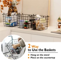 FURNIinspire Kitchen Racks 3 Tier Fruit Basket Stand, Steel Food Storage Rack Removable Wire Bowls With Non-Slip Pads, Black, 11"*12"*42.5" -Home Decor GUEST 3716e9ab 1b3c 43ff 9510 0ab78613603b