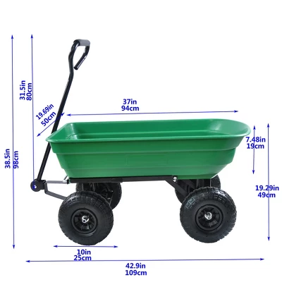 FURNIinspire Wheelbarrows And Lawn Carts Dump Carts With Steel Frame, Yard Utility Dump Wagon Lawn Cart For Soil, Firewood, Green, 43“*20"*39" 2 FURNIinspire Wheelbarrows And Lawn Carts Dump Carts With Steel Frame, Yard Utility Dump Wagon Lawn Cart For Soil, Firewood, Green, 43“*20"*39" - Image 2