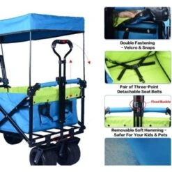 FURNIinspire Outdoor Serving Carts Collapsible Wagon Foldable With Removable Canopy Wheels For All-Terrain Brake For Camping, Blue, 35.4"*19.7"*44.5" -Home Decor GUEST 38756e6a fc25 48fe b7d7 184f01dcd2d6