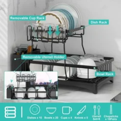 FURNIinspire Dish Racks 2-Tier Kitchen Holder Dish Drying Rack Detachable Drainer Organizer Utensil Cup Rack Swivel, Black, 17.36"*12.68"*4.29" 8 FURNIinspire Dish Racks 2-Tier Kitchen Holder Dish Drying Rack Detachable Drainer Organizer Utensil Cup Rack Swivel, Black, 17.36"*12.68"*4.29" -Home Decor GUEST 39955703 5953 4848 b107 66aba2f06591