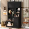 FURNIinspire Hall Trees Clothes Rack Hat Organizer Coat Rack Entryway Bench With 3 Shelves, Drawers, 3 Hooks For Hallway, Black, 16.5"*40.2"*71.3"