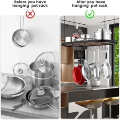 FURNIinspire Kitchen Rack 33" Oval Cookware Hanging Pot Rack Ceiling Mount Organizer 12 Hooks Pots Pans Storage Kitchen, Black, 33.54"*17.36"*1.56" -Home Decor GUEST 39ffadec d16f 489e 9e32 ac33572017fa