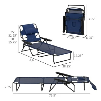 FURNIinspire Outdoor Portable Chair 4 Position Recline Foldable Design With Reading Hole For Poolside Relaxation, Black, Navy Blue, 74.4"*28.3"*32.3" 3 FURNIinspire Outdoor Portable Chair 4 Position Recline Foldable Design With Reading Hole For Poolside Relaxation, Black, Navy Blue, 74.4"*28.3"*32.3" - Image 3