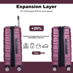 FURNIinspire Bag And Luggage Sets 5 Piece Expandable Hard Shell Suitcase Set Rolling Travel Luggage For Family, Dark Purple, 20.28"*11.42"*30.31" -Home Decor GUEST 3d089ca1 5151 4db0 9b45 bf2ee3235b15