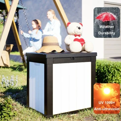 FURNIinspire Deck Boxes 50 Gallon Deck Box, Outdoor And Indoor Storage Container, Waterproof Resin Storage Bin, Black And White, 22“*22”*24“ 4 FURNIinspire Deck Boxes 50 Gallon Deck Box, Outdoor And Indoor Storage Container, Waterproof Resin Storage Bin, Black And White, 22“*22”*24“ - Image 4