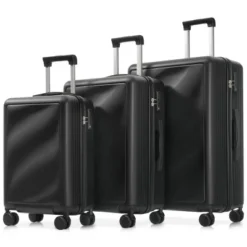 FURNIinspire Bag And Luggage Sets Travel Luggage Set Suitcase Set, 3 Piece Hard Shell Suitcases, Lightweight Suitcase, Black, 11.4"*20.1"*29.1" -Home Decor GUEST 3f8964b4 6439 411f 8b9a d399e4ef08e2