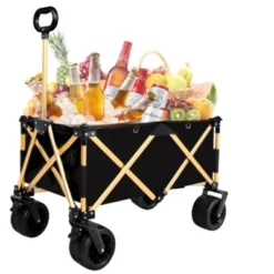 FURNIinspire Outdoor Serving Carts Aluminum Alloy Folding Wagon Utility Beach Wagon Cart For Sand With Big Wheels, Black, 38"*21.5"*34.5" -Home Decor GUEST 3fd105b7 08df 40a6 b090 b07db44c6707
