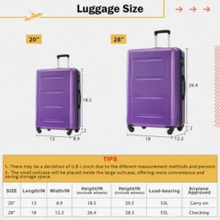 FURNIinspire Bag And Luggage Sets 2 Piece Luggage Set With Bags Spinner Wheels Abs Lightweight Suitcase With TSA Lock, Purple, 18"*12"*28" -Home Decor GUEST 40a4b159 8788 4a41 9f0f 9219201f27c7