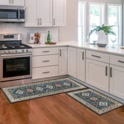 FURNIinspire Floor Mats Home 2 Piece Kitchen Rug Machine Washable Floor Mat For Living Room, Vintage Carpet, Non Slip, Blue, 60"*20" -Home Decor GUEST 41242a13 dad6 4b7f b5ea a886fd19b66e