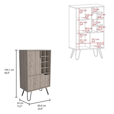 FURNIinspireWine Racks Bar Cabinet Kitchen Cupboard With 8 Built-In Wine Rack, Single Door, Storage Furniture, Gray, 13.3"*23.9"*13.3" 2 FURNIinspireWine Racks Bar Cabinet Kitchen Cupboard With 8 Built-In Wine Rack, Single Door, Storage Furniture, Gray, 13.3"*23.9"*13.3" - Image 2