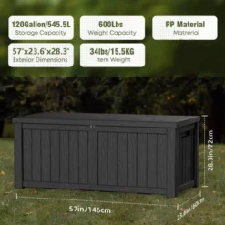 FURNIinspire Deck Boxes, 120 Gallon Waterproof Deck Box Lockable Storage Container For Patio Furniture, Garden Tools, Black, 54.3"*26.5"*24.2" -Home Decor GUEST 4377bdab 4d5b 4e65 b164 f56d9f895a14