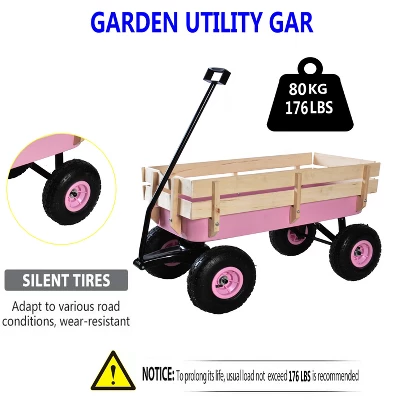 FURNIinspire Wheelbarrows And Lawn Carts Outdoor Wagon Pulling Air Tires Garden Cart, Lawn Cart With Pull Handle, Pink, 39“*19"*20" 3 FURNIinspire Wheelbarrows And Lawn Carts Outdoor Wagon Pulling Air Tires Garden Cart, Lawn Cart With Pull Handle, Pink, 39“*19"*20" - Image 3