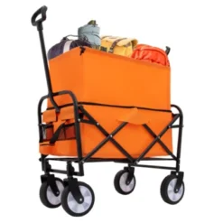 FURNIinspire Outdoor Serving Carts Multi-use Bag Collapsible Foldable Wagon Cart Beach Wagon For Camping Shopping, Orange, 25.98"*17.32"*37.4"