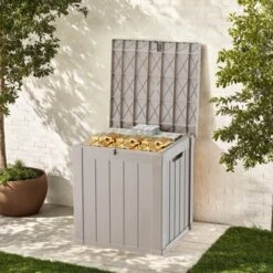 FURNIinspire Deck Boxes 50 Gallon Deck Box, Outdoor And Indoor Storage Container, Waterproof Resin Storage Bin, Storage Box, Light Brown, 22“*22”*24“ -Home Decor GUEST 46a5f827 1a33 4b4c be5d 6f1b884fe05e