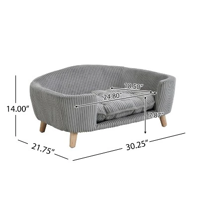 FURNIinspire Pet Beds Elevated Dog Bed, Corduroy Pet Couch Bed, Indoor Pet Bed Cat Bed Small Dog Bed With Wood Legs, Gray, 30.25"*21.75"*14" 2 FURNIinspire Pet Beds Elevated Dog Bed, Corduroy Pet Couch Bed, Indoor Pet Bed Cat Bed Small Dog Bed With Wood Legs, Gray, 30.25"*21.75"*14" - Image 2